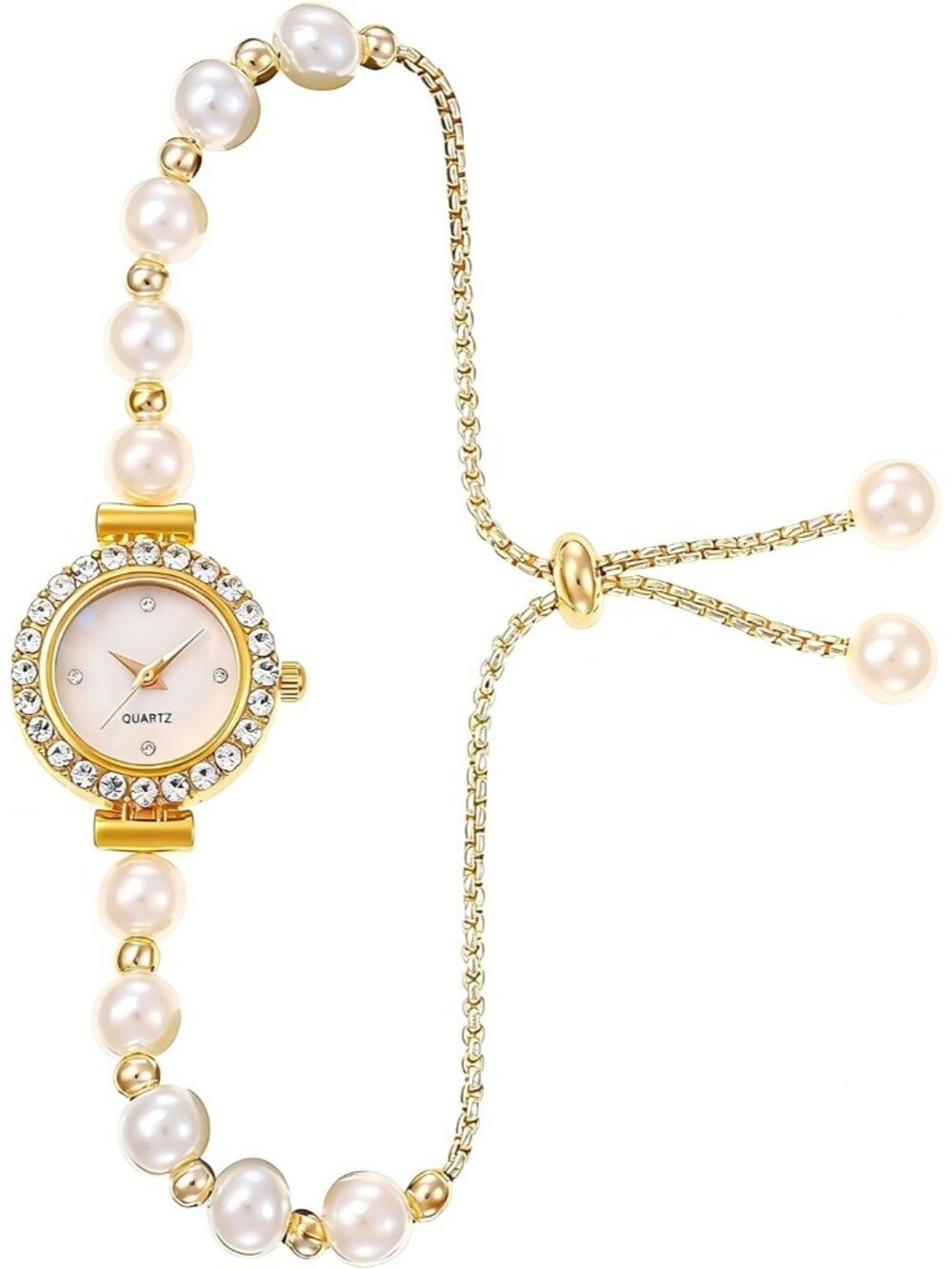 Women's Gold Simple Floral Bracelet Watch Diamond Quartz Luxury Wrist Watch